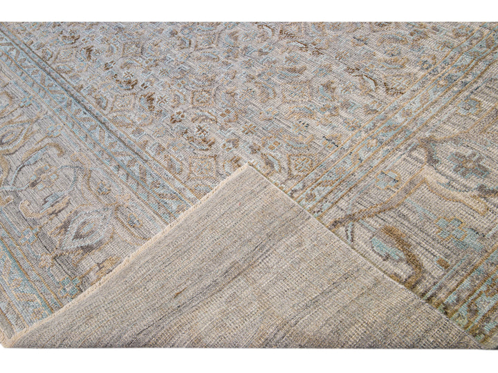 Modern Transitional Handmade Allover Designed Oversize Beige Wool Rug