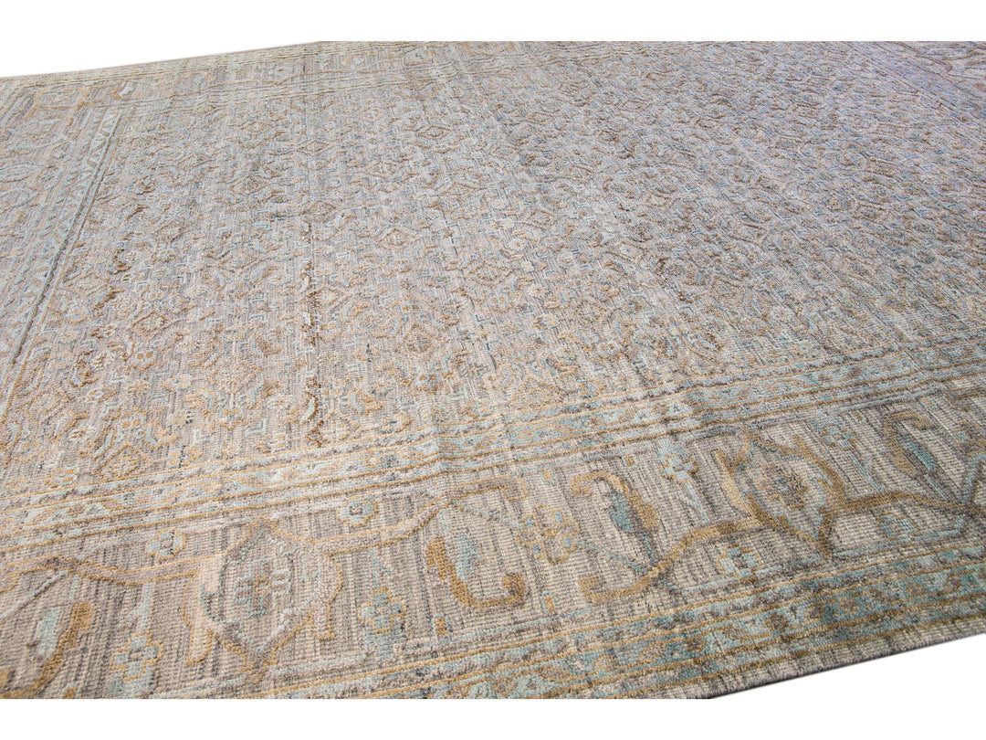 Modern Transitional Handmade Allover Designed Oversize Beige Wool Rug