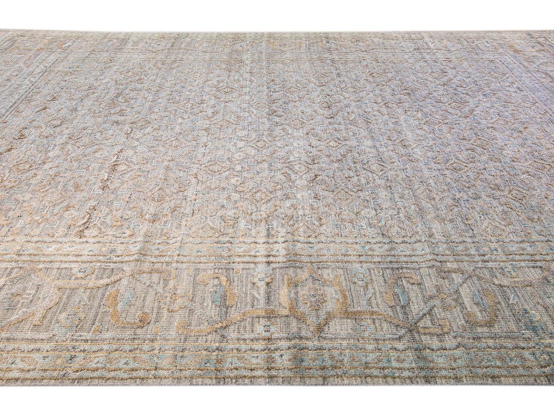 Modern Transitional Handmade Allover Designed Oversize Beige Wool Rug