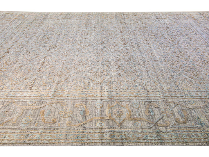 Modern Transitional Handmade Allover Designed Oversize Beige Wool Rug
