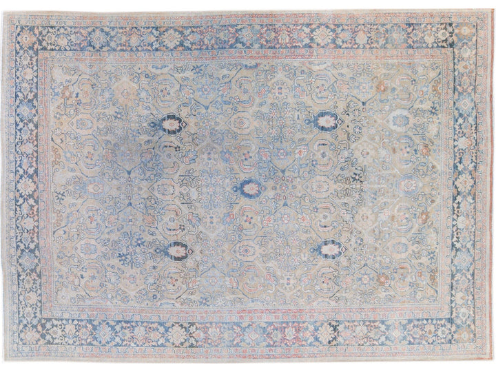 Antique Mahal Handmade Floral Designed Beige Wool Rug