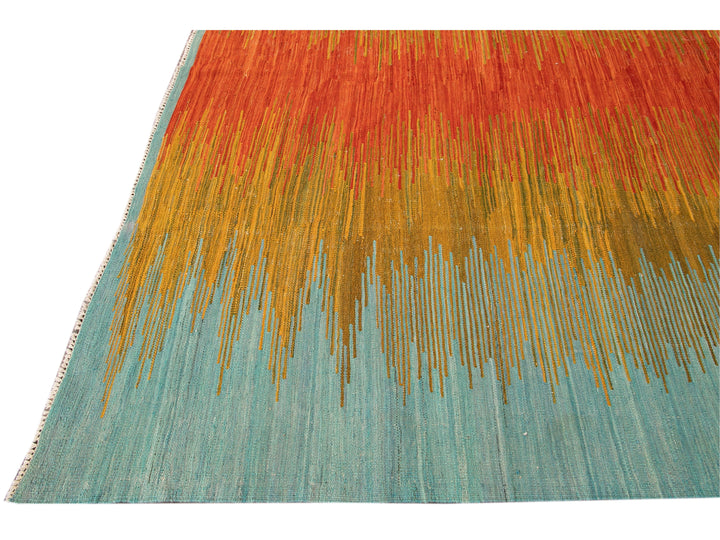Modern Kilim Flatweave Multicolor Abstract Wool Rug