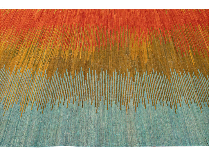 Modern Kilim Flatweave Multicolor Abstract Wool Rug