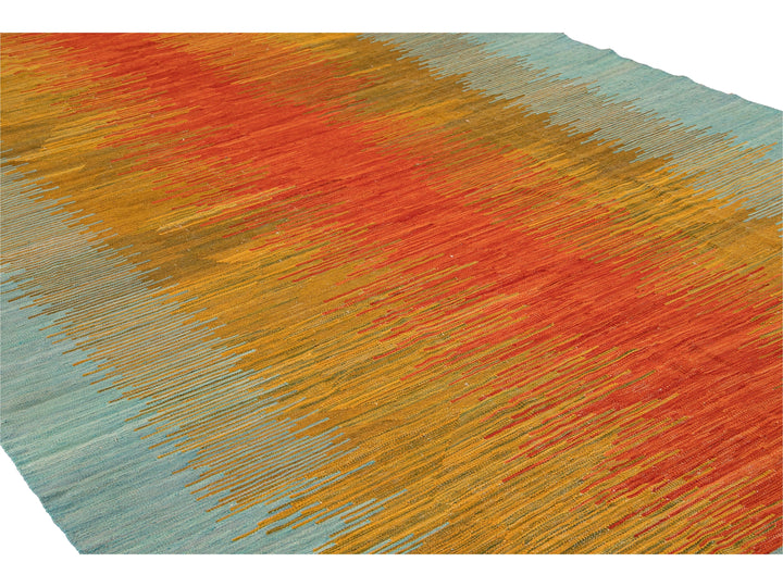 Modern Kilim Flatweave Multicolor Abstract Wool Rug