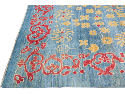 Modern Oushak Handmade Floral Blue Oversize Wool Rug