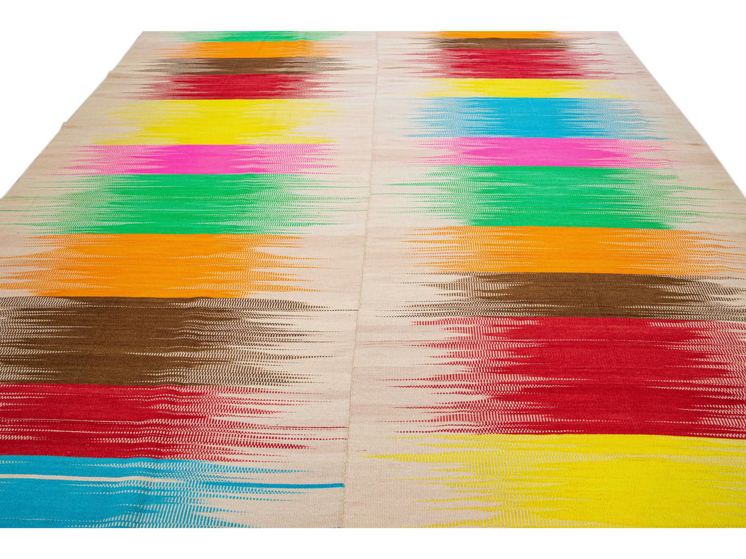 Modern Kilim Flatweave Abstract Handmade Multicolor Wool Rug