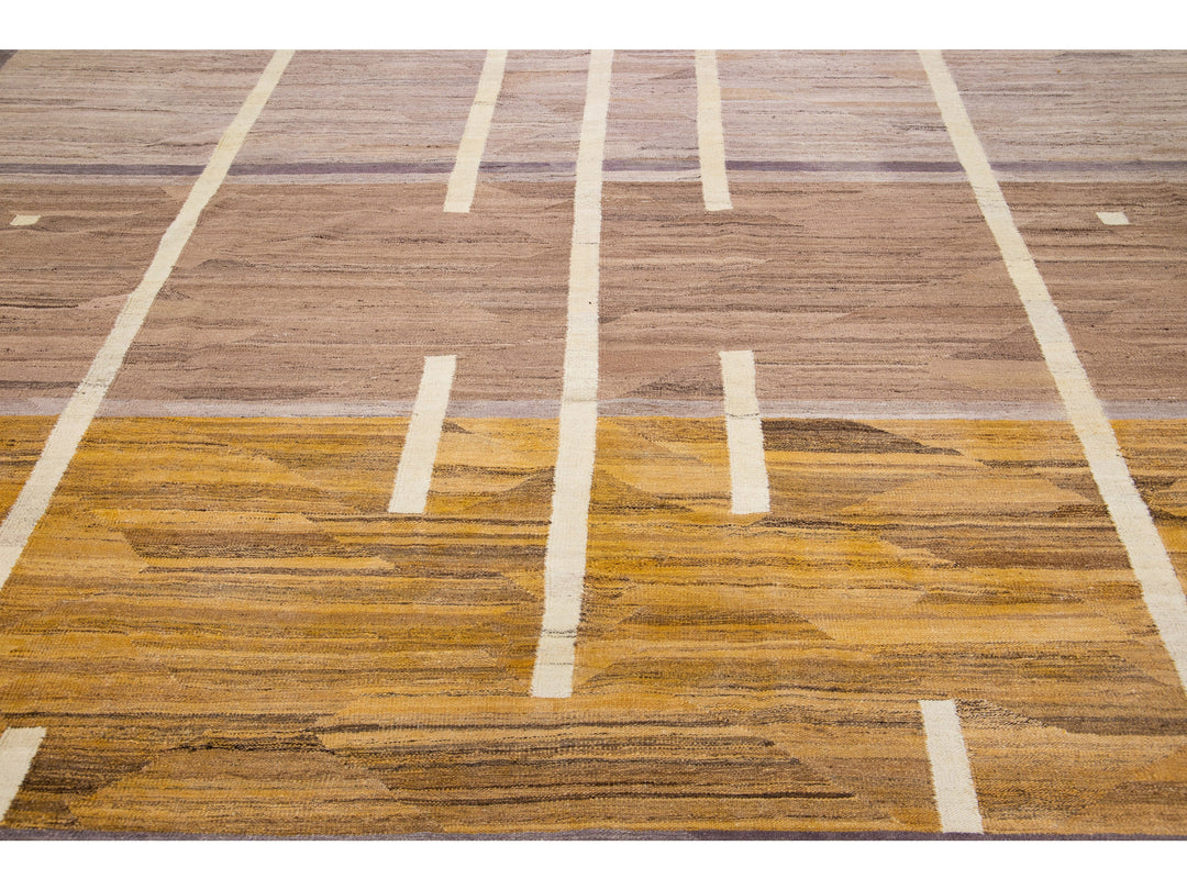 Modern Flat-Weave Wool Rug 13 X 15