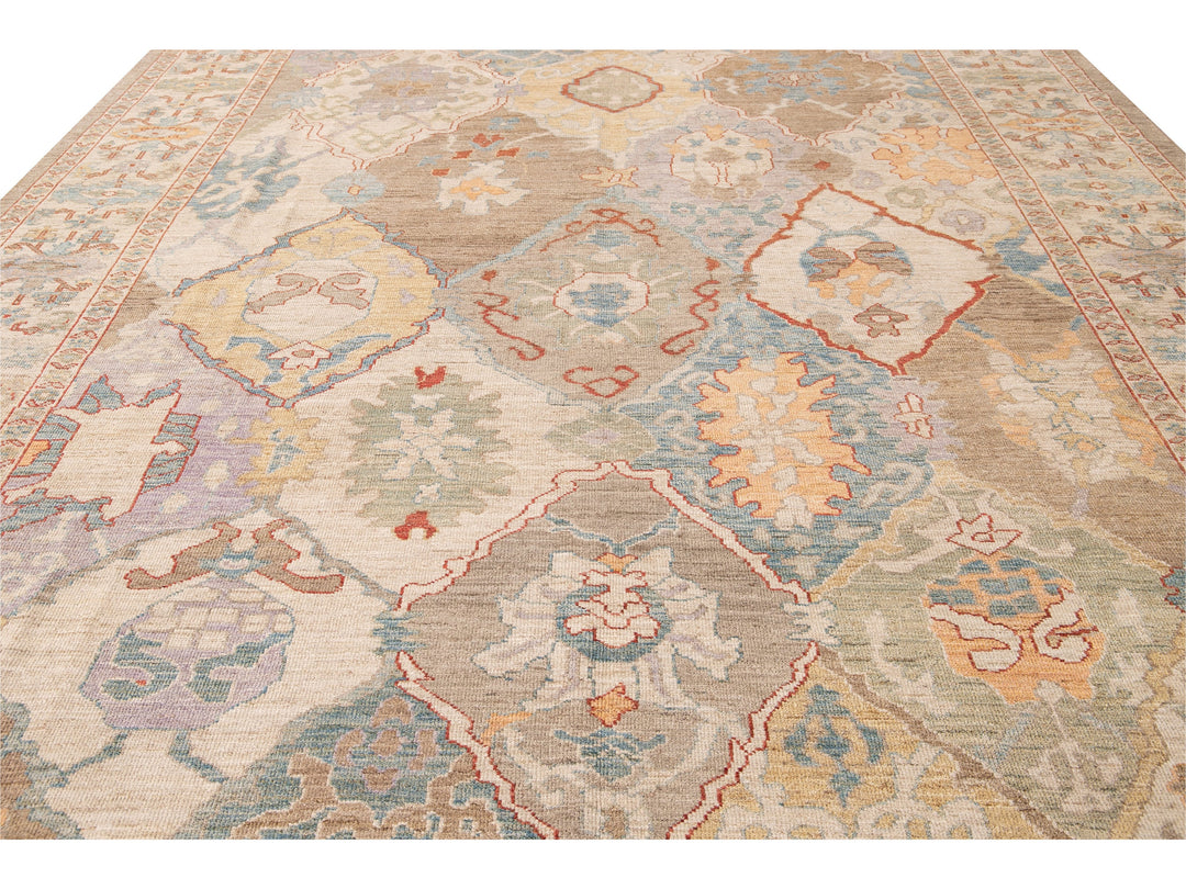 Modern Sultanabad Multicolor Handmade Medallion Floral Wool Rug