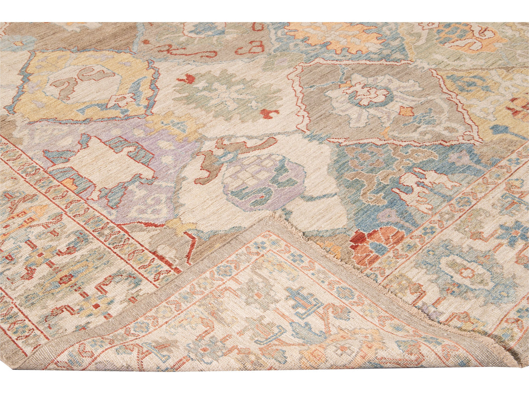 Modern Sultanabad Multicolor Handmade Medallion Floral Wool Rug