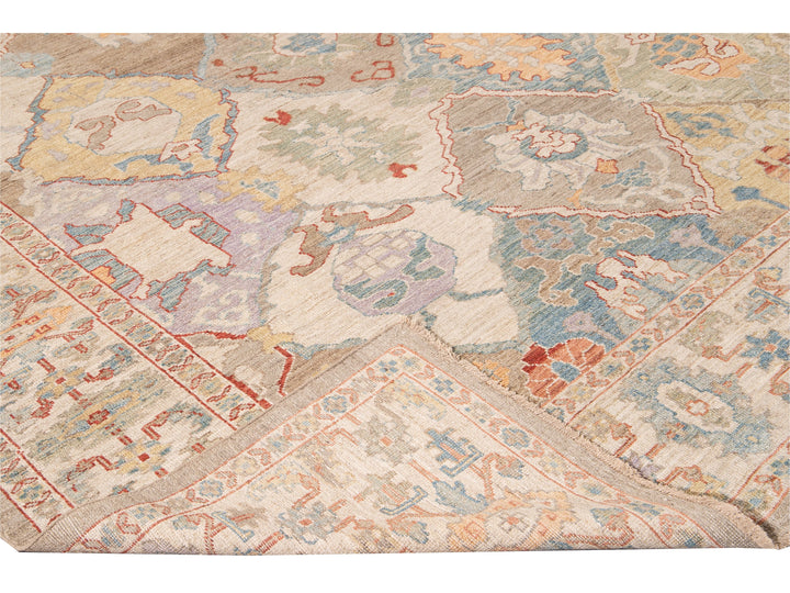 Modern Sultanabad Multicolor Handmade Medallion Floral Wool Rug