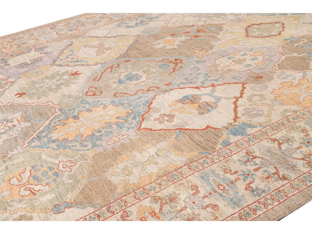 Modern Sultanabad Multicolor Handmade Medallion Floral Wool Rug