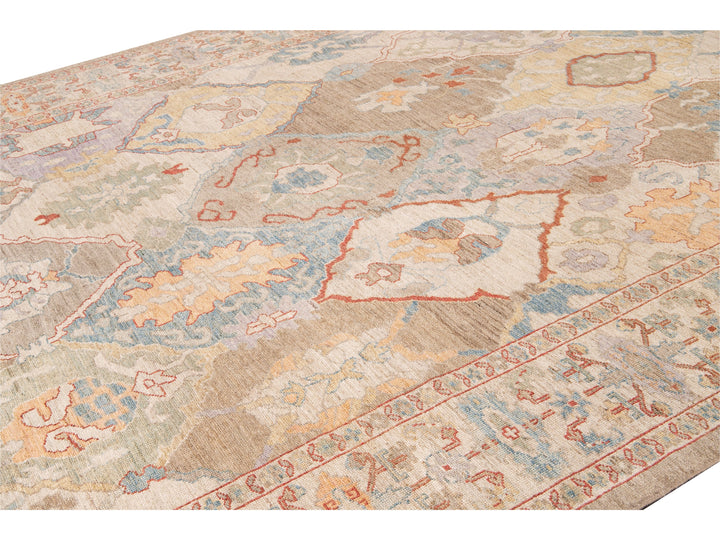 Modern Sultanabad Multicolor Handmade Medallion Floral Wool Rug