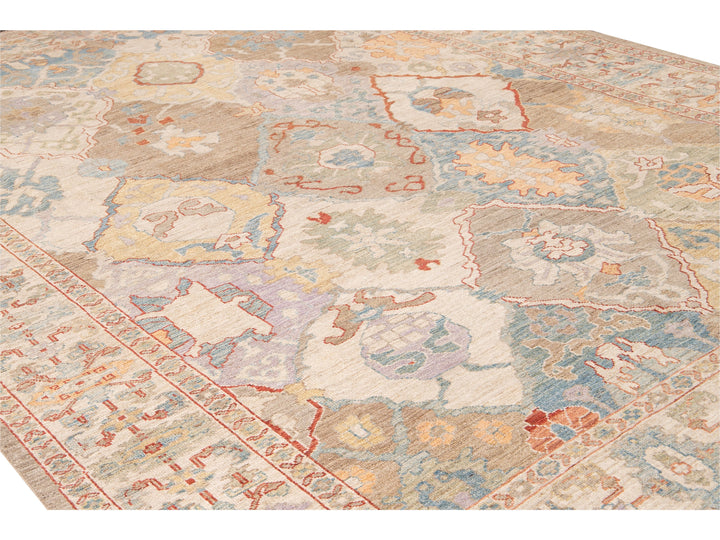 Modern Sultanabad Multicolor Handmade Medallion Floral Wool Rug