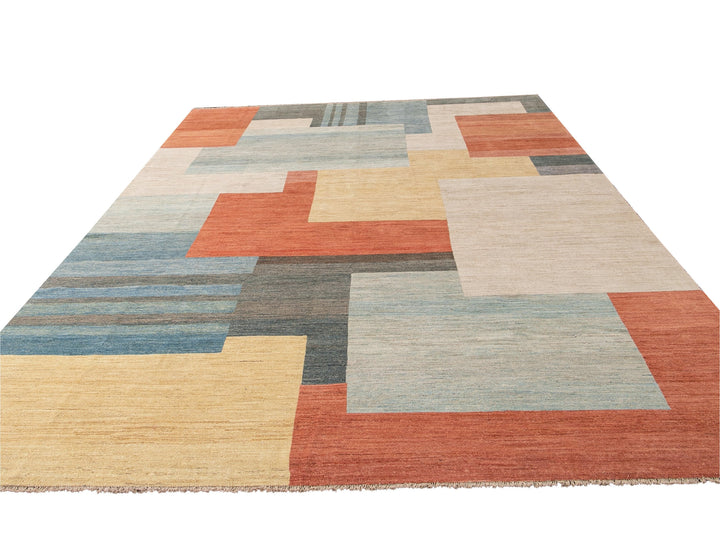 Modern Deco Style Handmade Multicolor Geometric Abstract Wool Rug