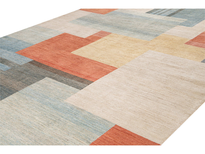 Modern Deco Style Handmade Multicolor Geometric Abstract Wool Rug