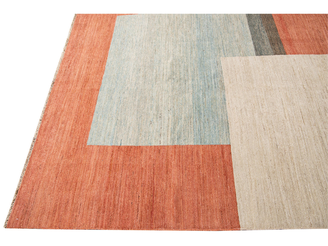 Modern Deco Style Handmade Multicolor Geometric Abstract Wool Rug