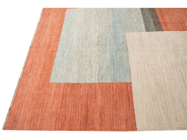 Modern Deco Style Handmade Multicolor Geometric Abstract Wool Rug