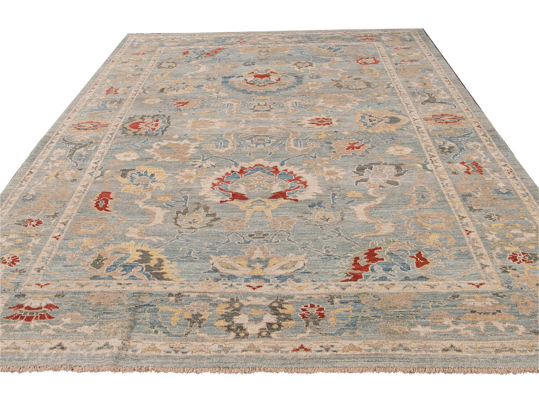 Modern Sultanabad Handmade Blue Floral Wool Rug