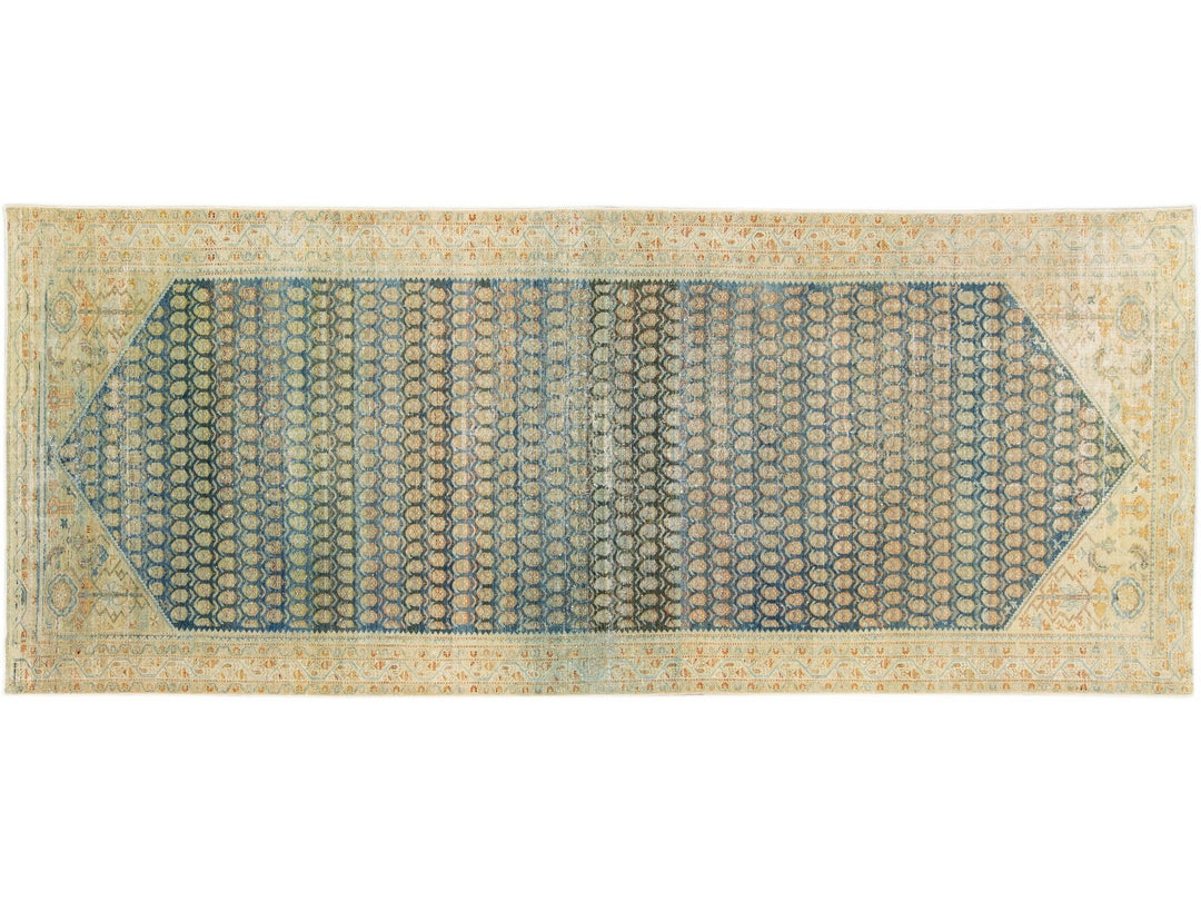Antique Malayer Blue Handmade Allover Designed Oversize Wool Rug