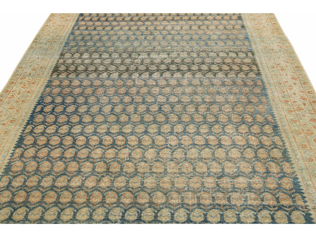 Antique Malayer Blue Handmade Allover Designed Oversize Wool Rug