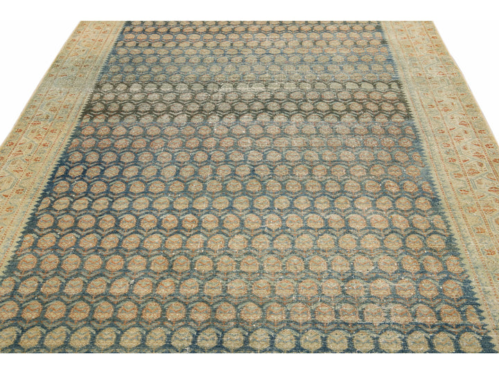 Antique Malayer Blue Handmade Allover Designed Oversize Wool Rug