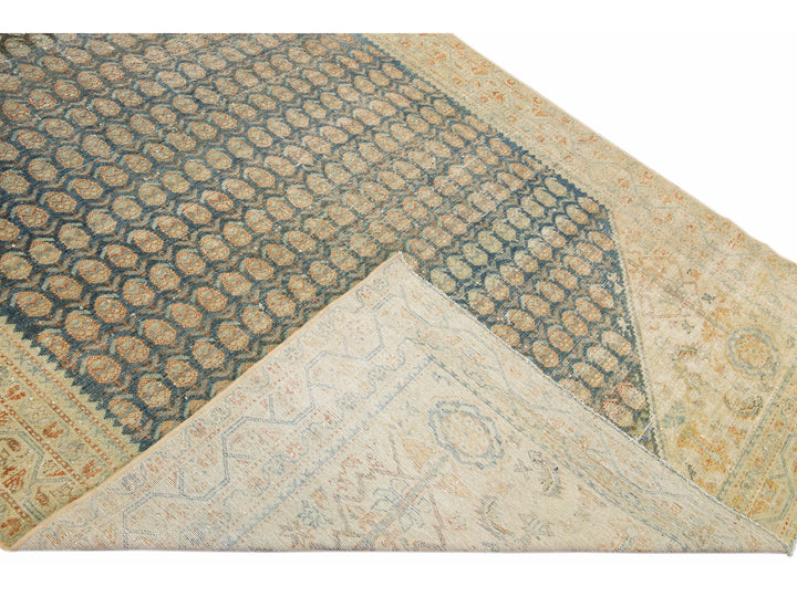 Antique Malayer Blue Handmade Allover Designed Oversize Wool Rug