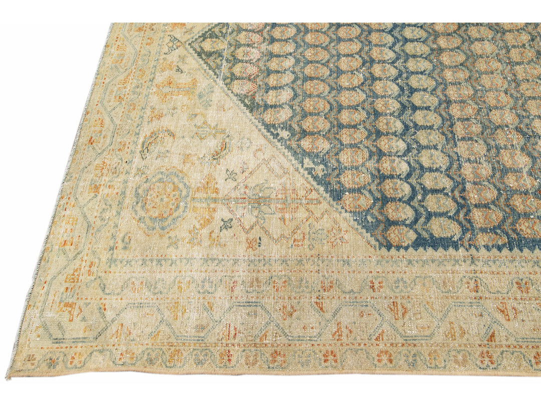 Antique Malayer Blue Handmade Allover Designed Oversize Wool Rug