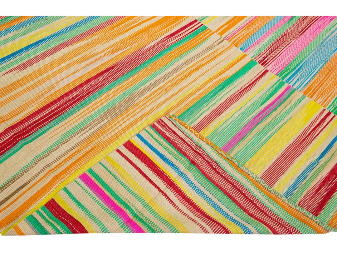 Modern Flatweave Kilim Multicolor Handmade Abstract Wool Rug