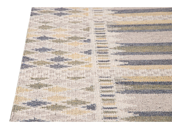 Modern Swedish Style Gray and Beige Handmade Geometric Abstract Long Wool Runner
