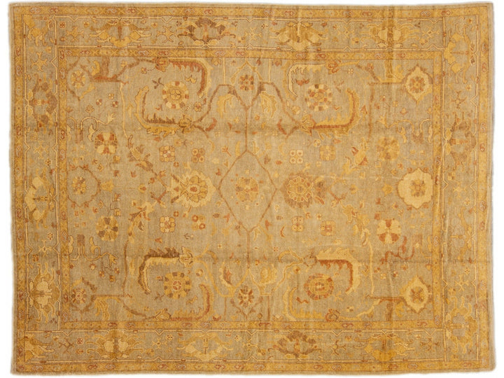 Brown Modern Turkish Oushak Handmade Floral Oversize Wool Rug