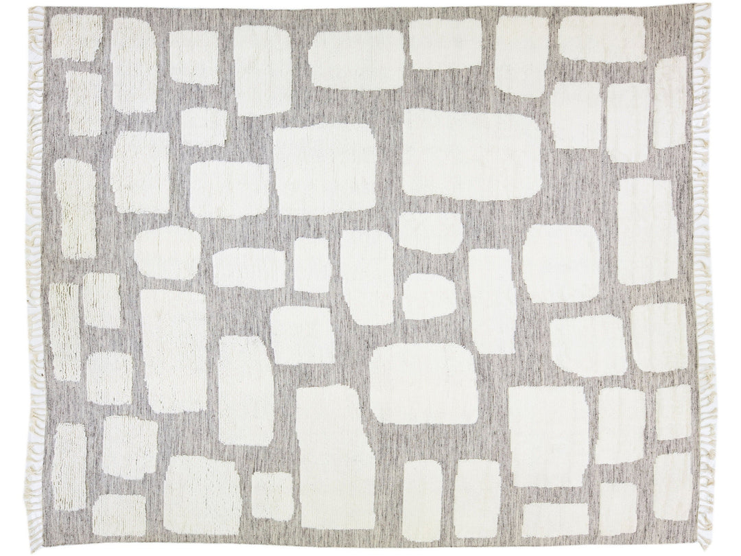 Modern Moroccan Style Grey Handmade Geometric Oversize Wool Rug by Apadana