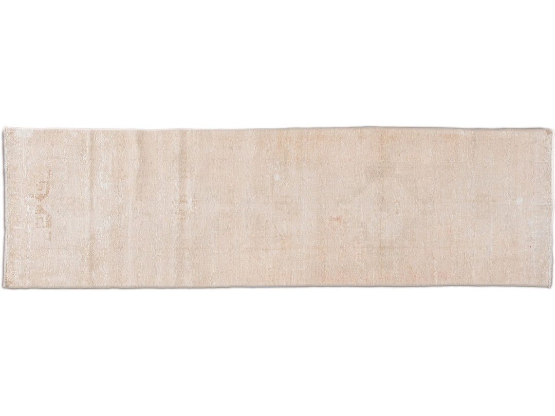 Vintage Shabby Chic Turkish Handmade Beige Wool Runner