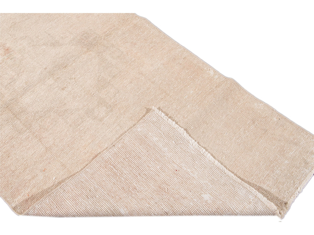Vintage Shabby Chic Turkish Handmade Beige Wool Runner