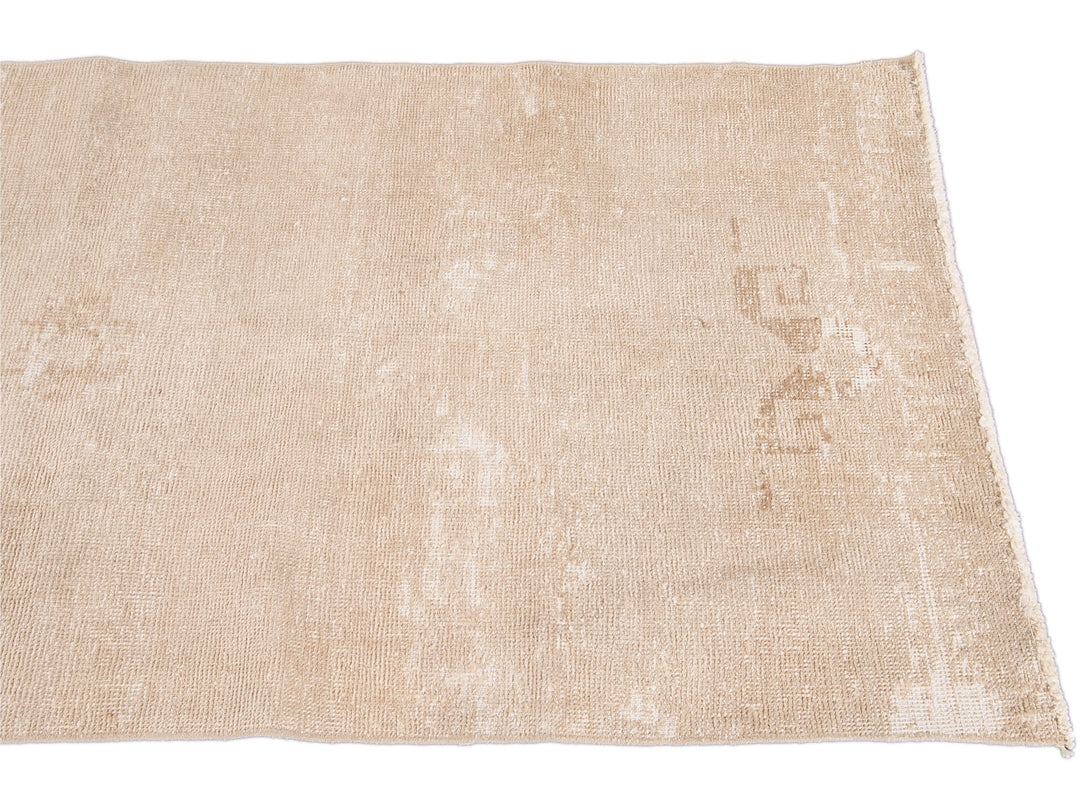 Vintage Shabby Chic Turkish Handmade Beige Wool Runner