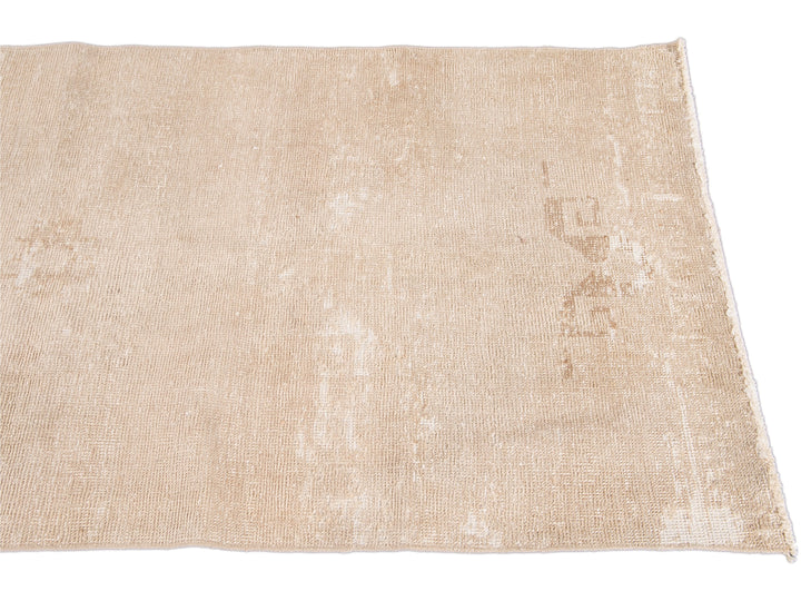 Vintage Shabby Chic Turkish Handmade Beige Wool Runner