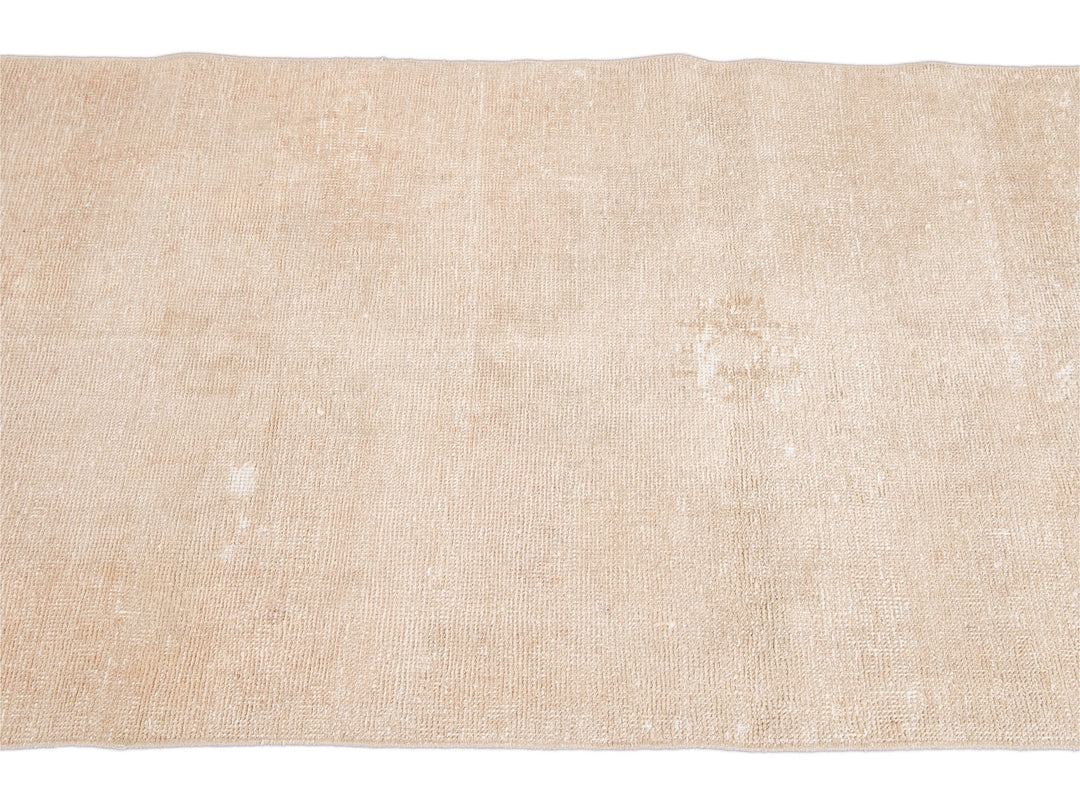 Vintage Shabby Chic Turkish Handmade Beige Wool Runner
