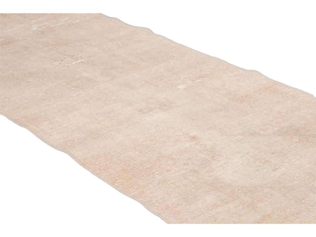 Vintage Shabby Chic Turkish Handmade Beige Wool Runner