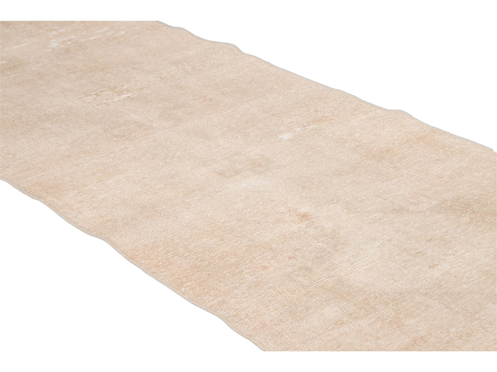 Vintage Shabby Chic Turkish Handmade Beige Wool Runner