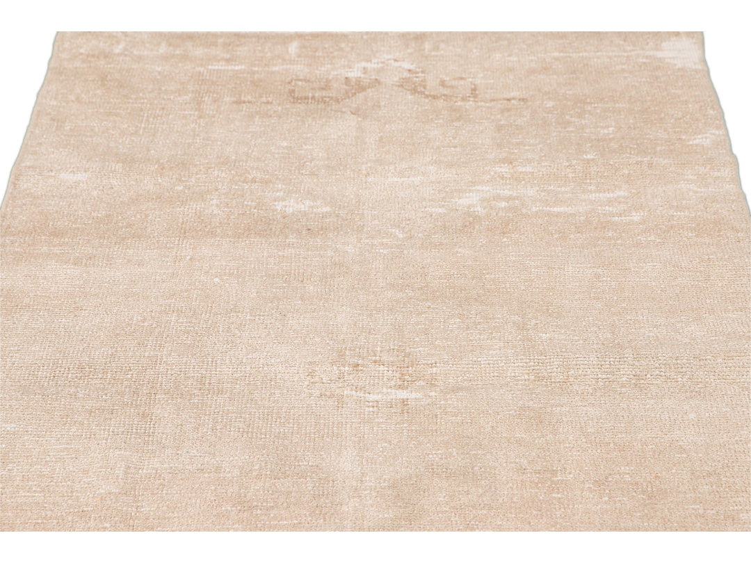 Vintage Shabby Chic Turkish Handmade Beige Wool Runner