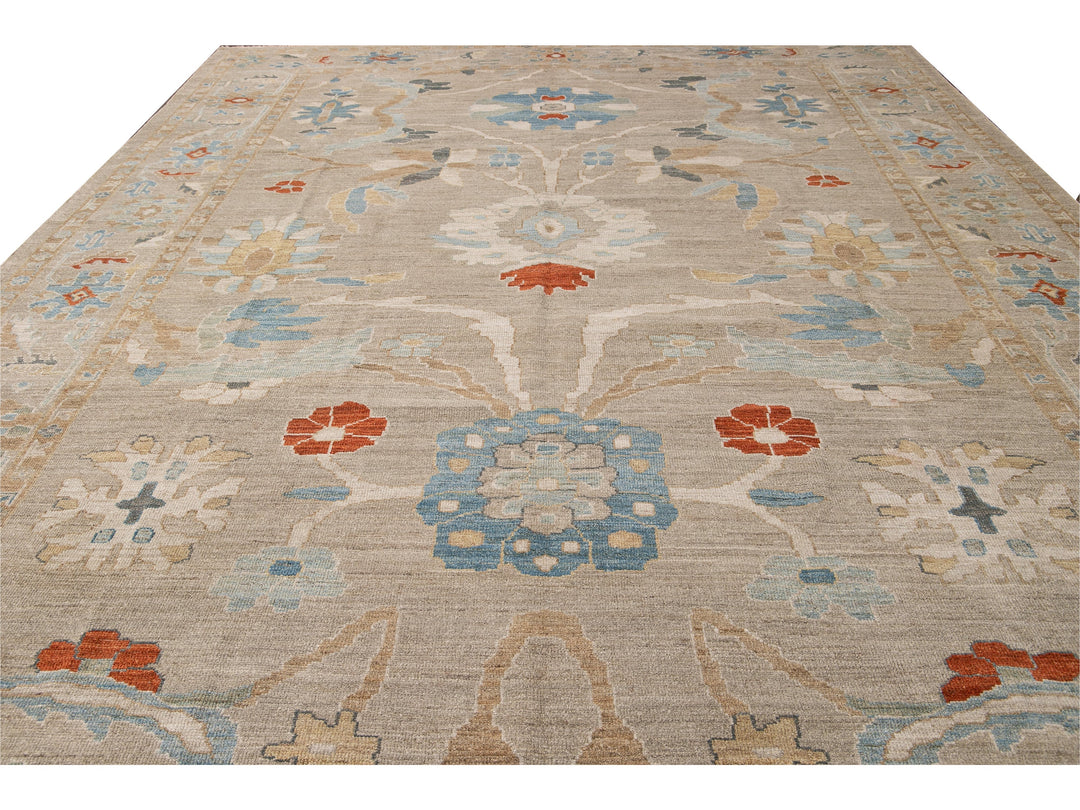 Modern Sultanabad Beige Handmade Floral Wool Rug