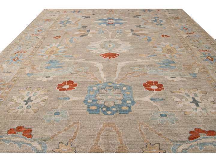 Modern Sultanabad Beige Handmade Floral Wool Rug