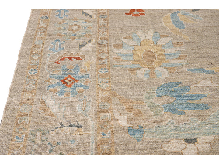 Modern Sultanabad Beige Handmade Floral Wool Rug