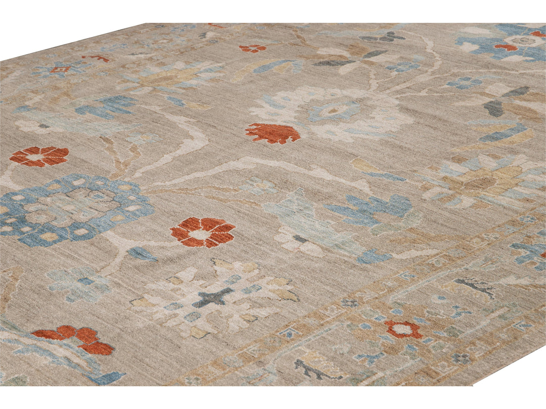Modern Sultanabad Beige Handmade Floral Wool Rug