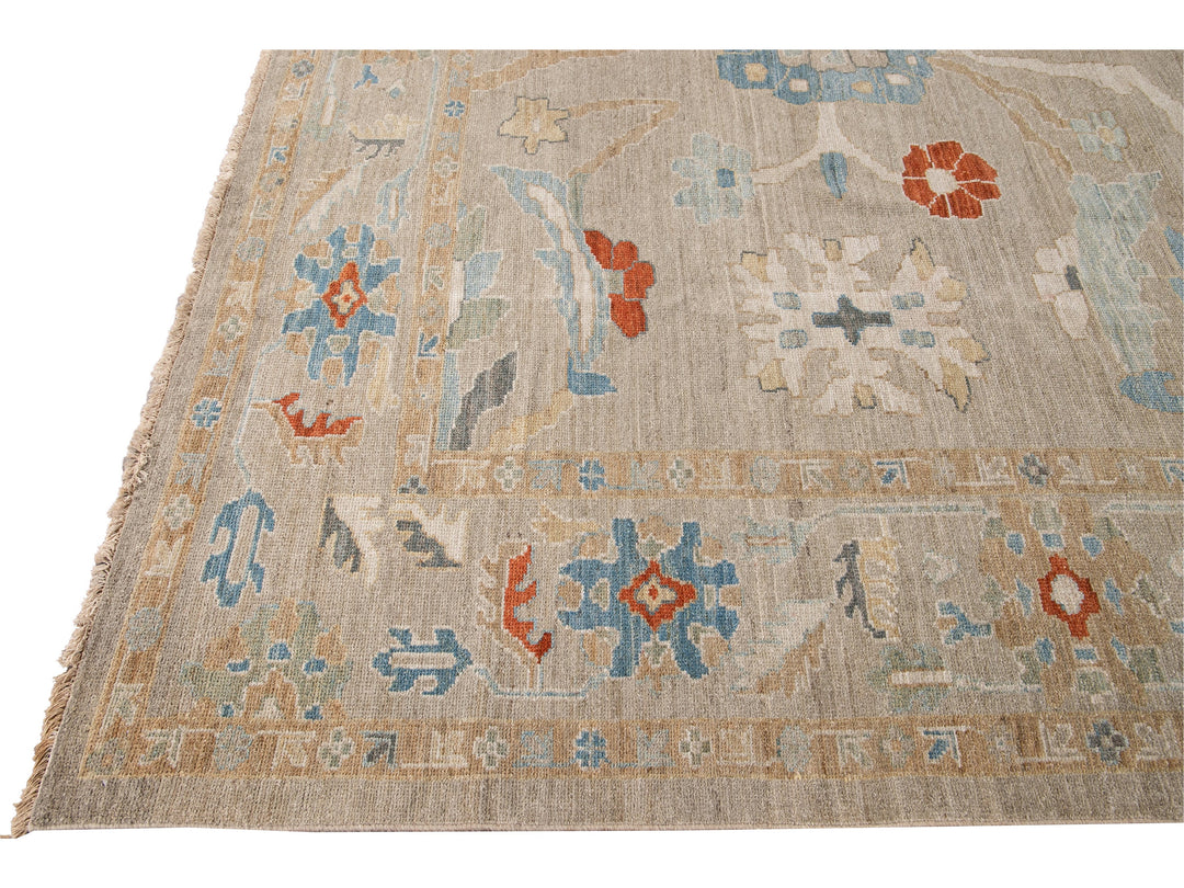 Modern Sultanabad Beige Handmade Floral Wool Rug