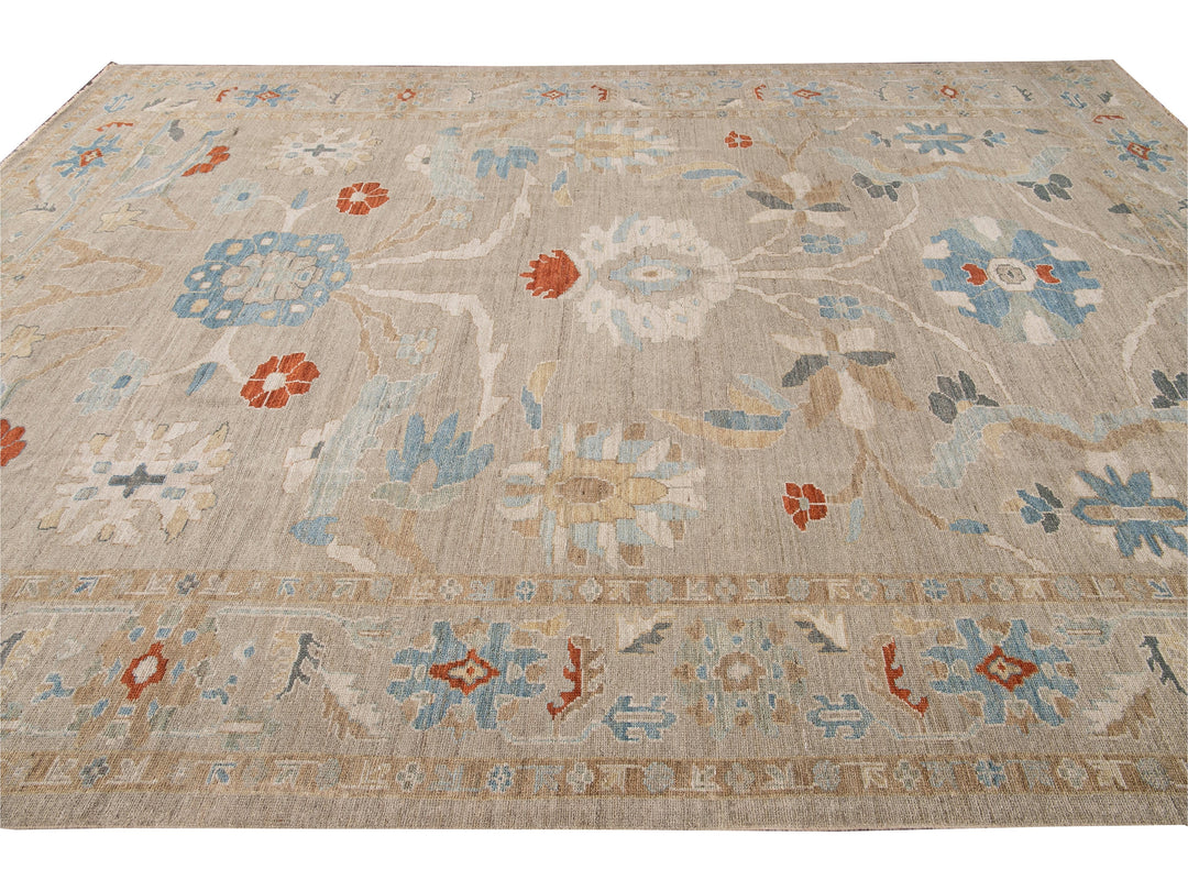 Modern Sultanabad Beige Handmade Floral Wool Rug