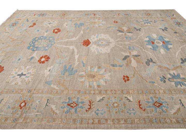 Modern Sultanabad Beige Handmade Floral Wool Rug