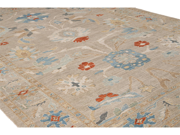 Modern Sultanabad Beige Handmade Floral Wool Rug