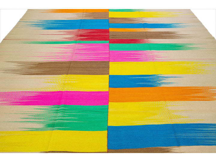 Modern Flatweave Kilim Multicolor Abstract Designed Handmade Wool Rug