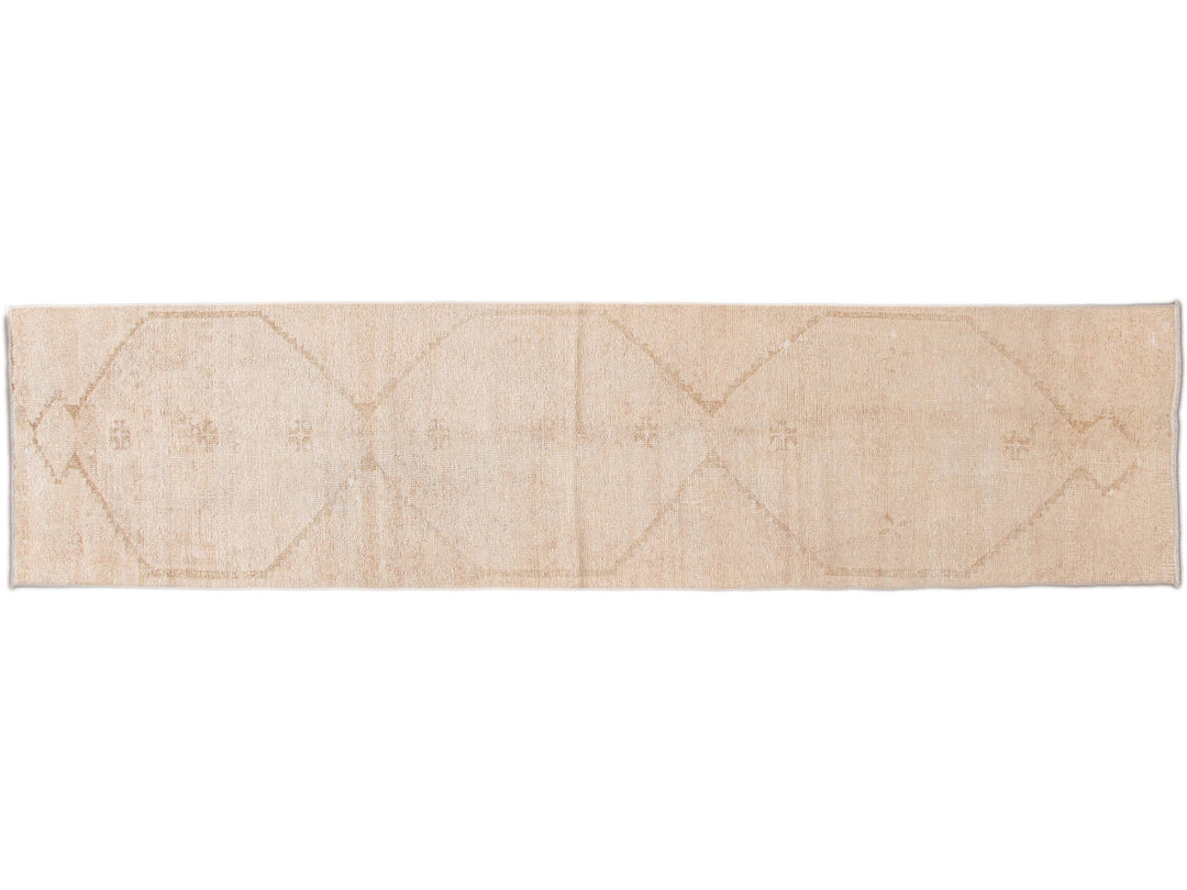 Vintage Beige Turkish Handmade Tribal Wool Runner