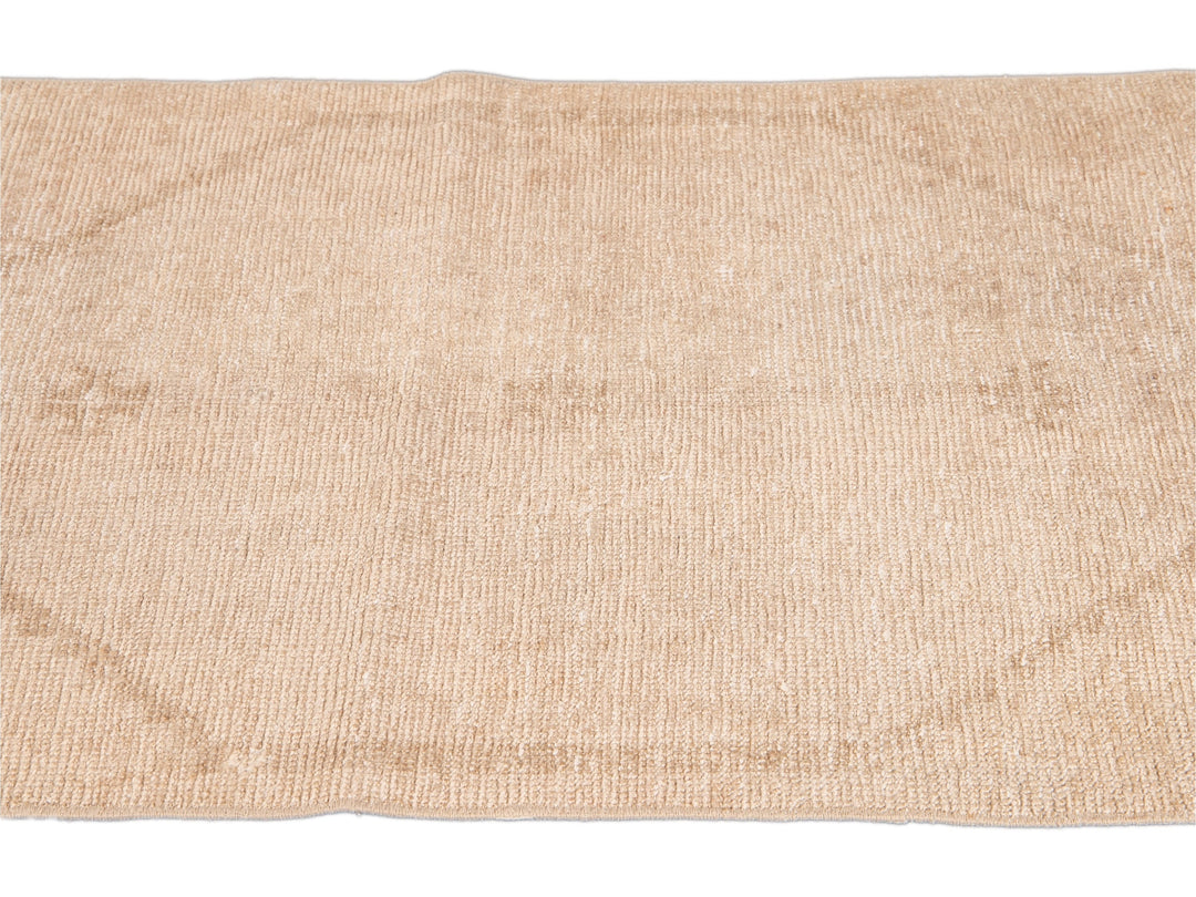 Vintage Beige Turkish Handmade Tribal Wool Runner